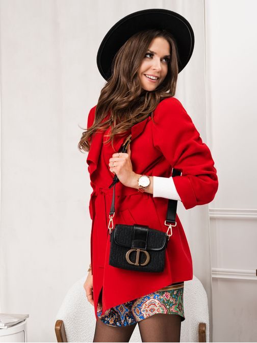 Zajímavý dámský kabát v červené barvě CLR010