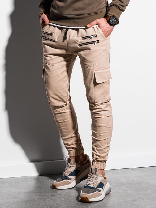 Trendové jogger kalhoty v béžové barvě P1000