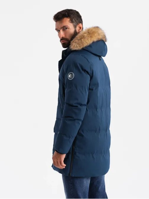 Moderní tmavě modrá pánská parka na zimu V5 JALJ-0184