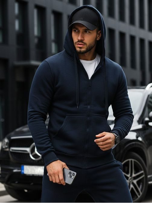 Tmavě modrá mikina s kapucí