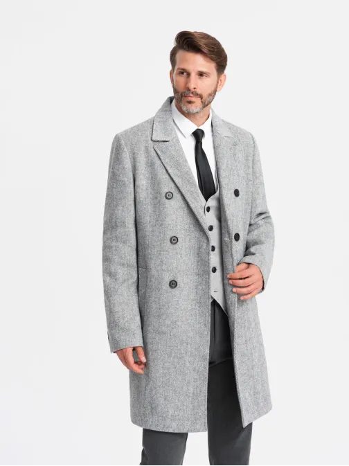 Elegantní pánský šedý dvouřadový kabát V1 COWC-0118