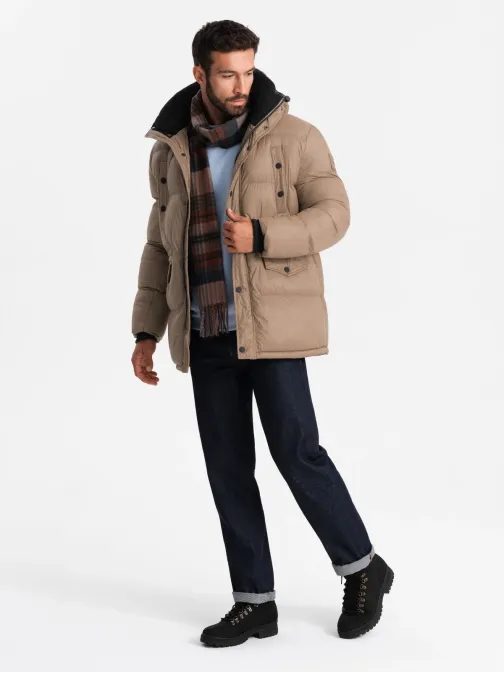Nadčasová prošívaná hnědá pánská bunda V2 JALJ-0186