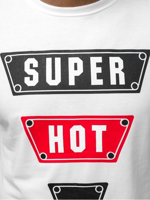 "Pánské bílé tričko ""SUPER HOT""  JS/10857"