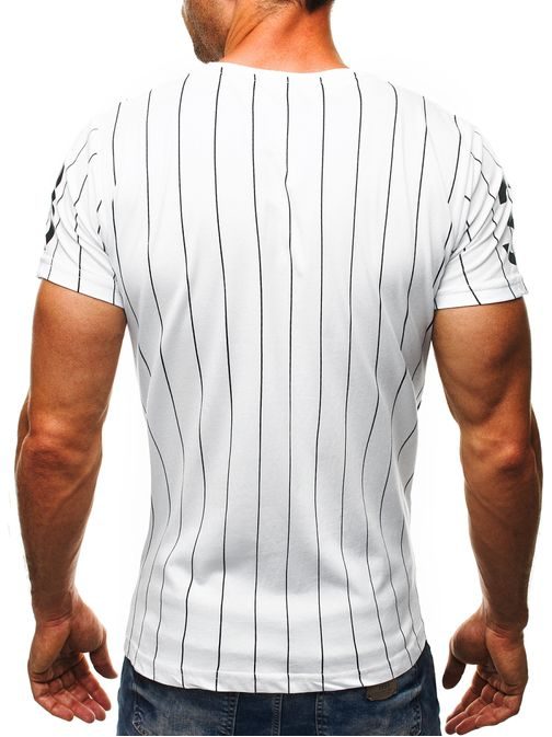 Trendy bílé pruhované pánské tričko MADMEXT 1293
