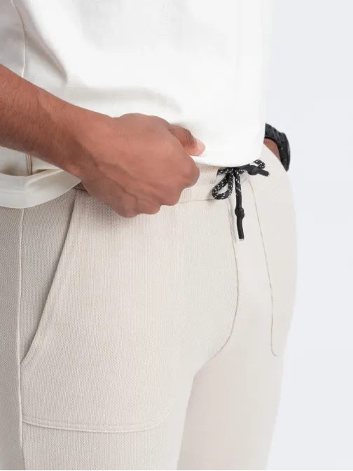 Trendy béžové pletené tepláky V1 PASK-0211