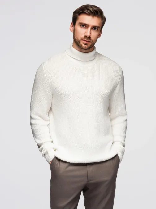 Atraktivní bílý pletený rolák V3 SWTN-0162