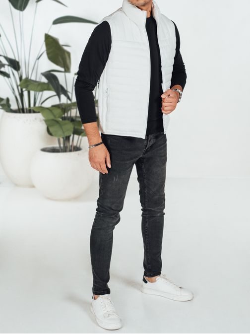 Módní bílá pánská vesta bez kapuce