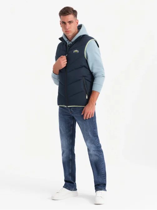 Trendy tmavě modrá prošívaná vesta V3 JAVJ-0210