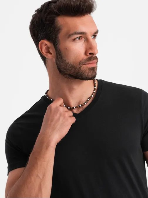 Bavlněné pánské černé tričko s výstřihem do V V1-TSBS-0145