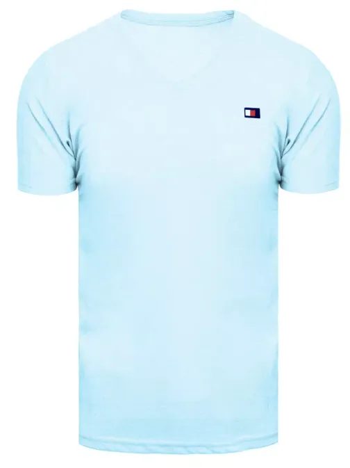Bavlněné blankytně modré tričko s V-výstřihem