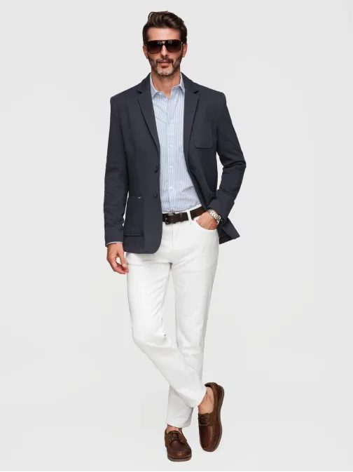 Tmavě modré sportovní sako slim fit střihu V3 M165