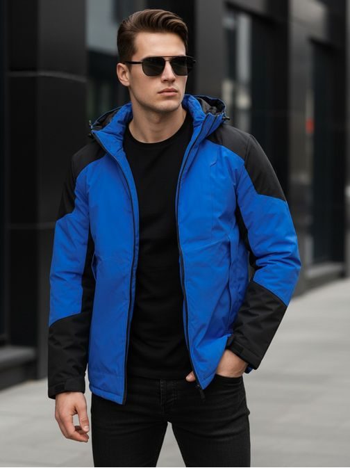 Modro-černá zimní bunda s kapucí