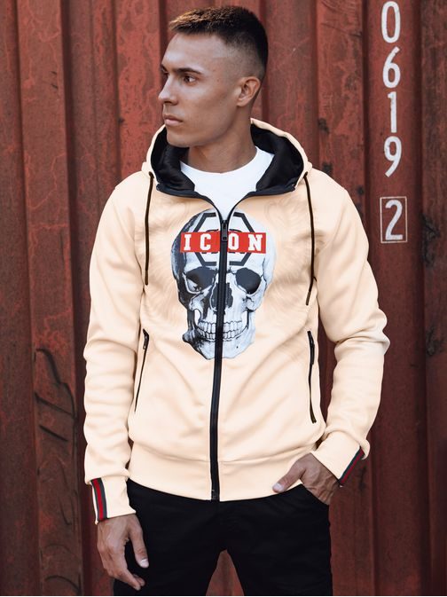 Originální béžová mikina na zip s potiskem ICON