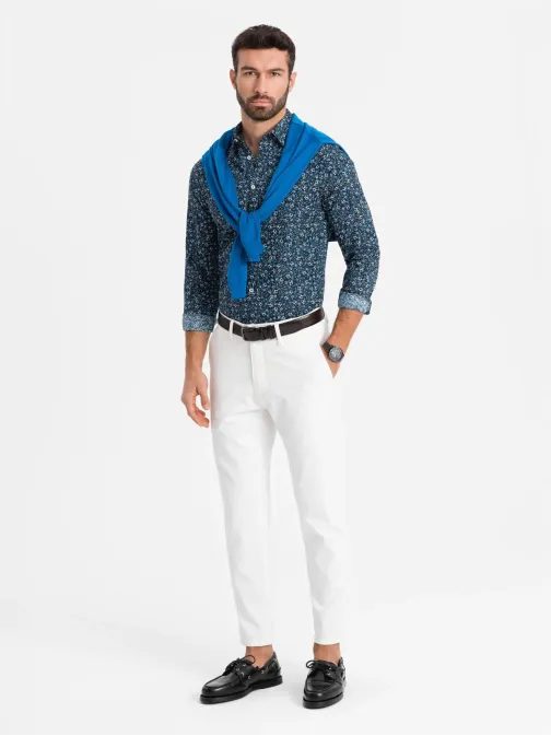 Zajímavá tmavě modrá košile s trendy vzorem V1 SHCS-0151