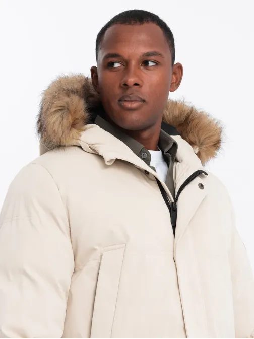 Moderní krémová pánská parka na zimu V1 JALJ-0184