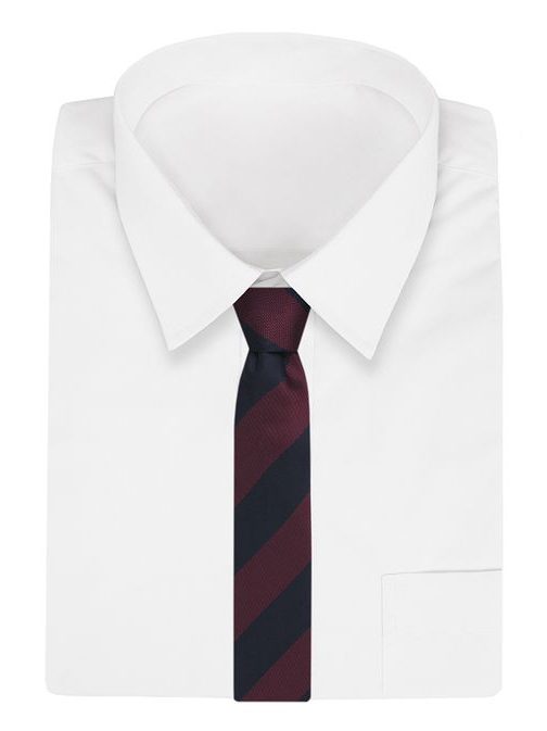 Tmavomodrá kravata s hrubými bordó pruhy