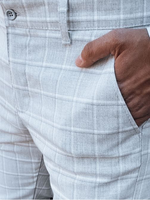 Jedinečné světle šedé kalhoty s károvaným vzorem