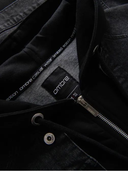 Černá džínová bunda s černými pletenými rukávy V3 JADJ-0220