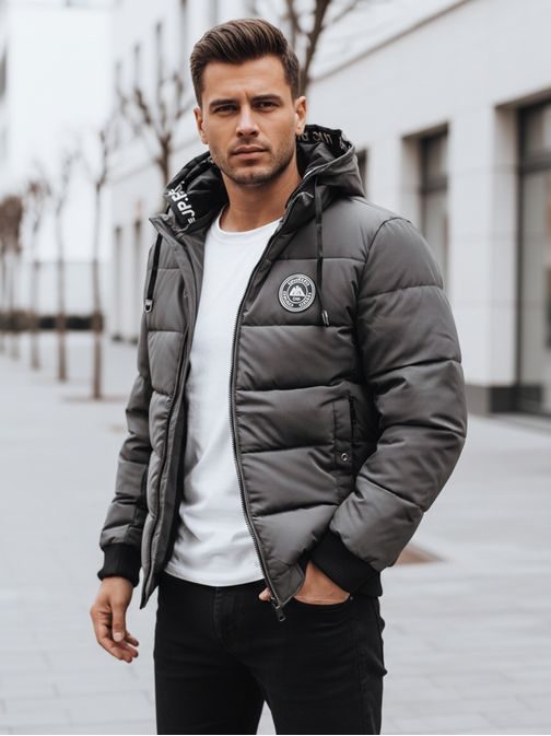 Trendy zimní bunda s kapucí v šedém provedení
