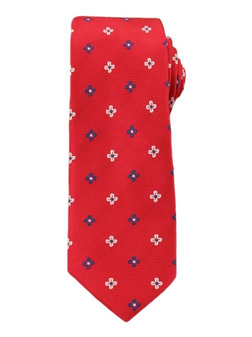 Červená pánská kravata s kytkami