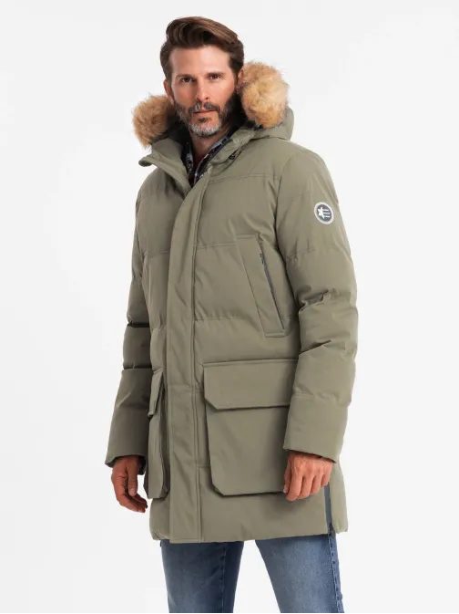Moderní olivová pánská parka na zimu V4 JALJ-0184