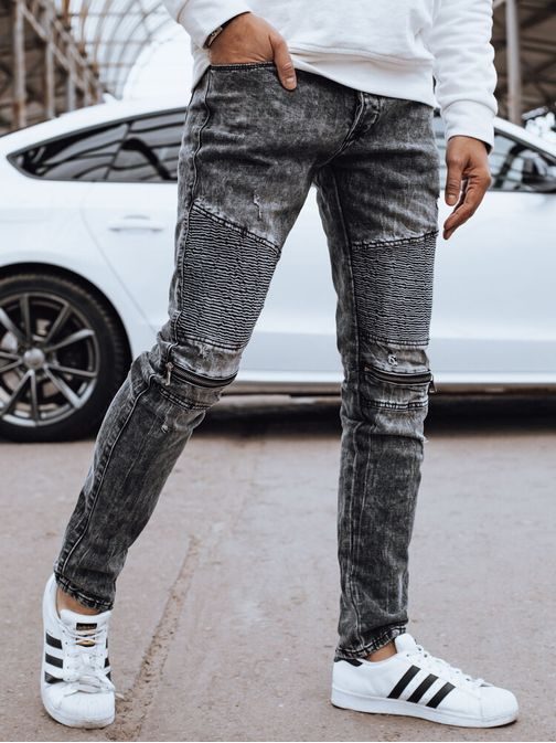 Černé džíny s ozdobným prošíváním pro muže