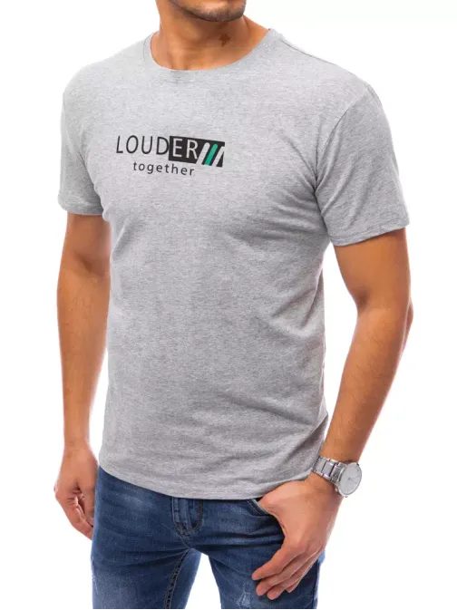 Světle šedé bavlněné tričko s potiskem Louder