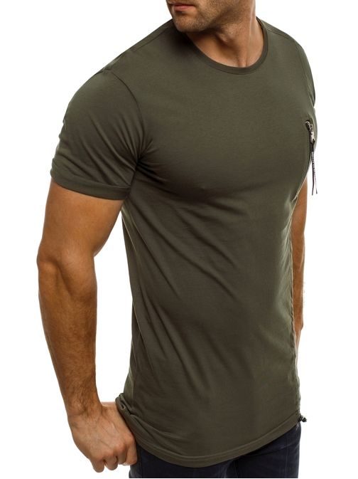 Moderní khaki tričko s ozdobným zipem BREEZY 354
