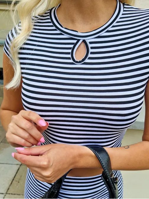 Pruhovaná souprava - top a sukně v modré a bílé barvě