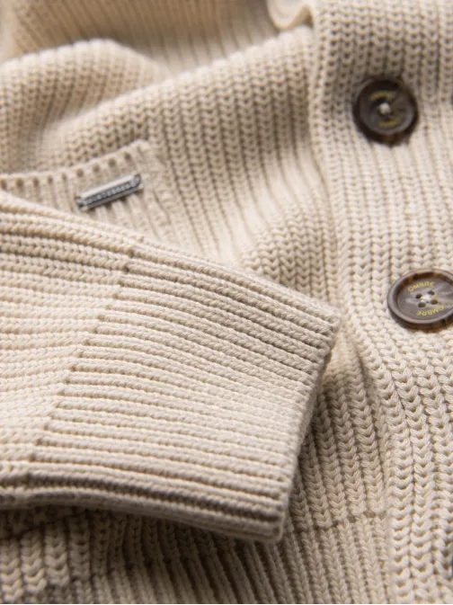 Pánský béžový pletený svetr s knoflíky V2 SWCD-0153