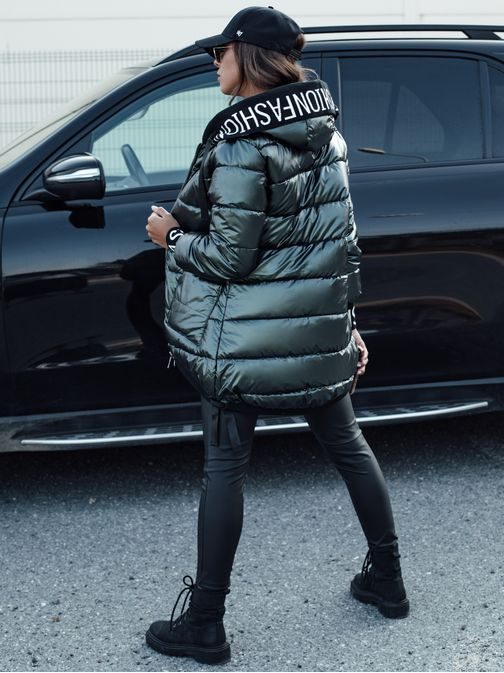 Dámská zelená prošívaná bunda s kapucí Fashion Chic