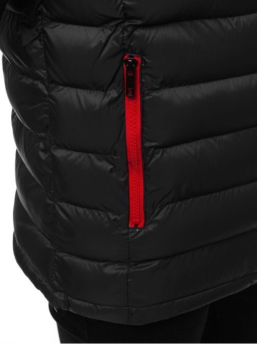 Moderní černá prošívaná bunda s červeným zipem JB/JP1111Z