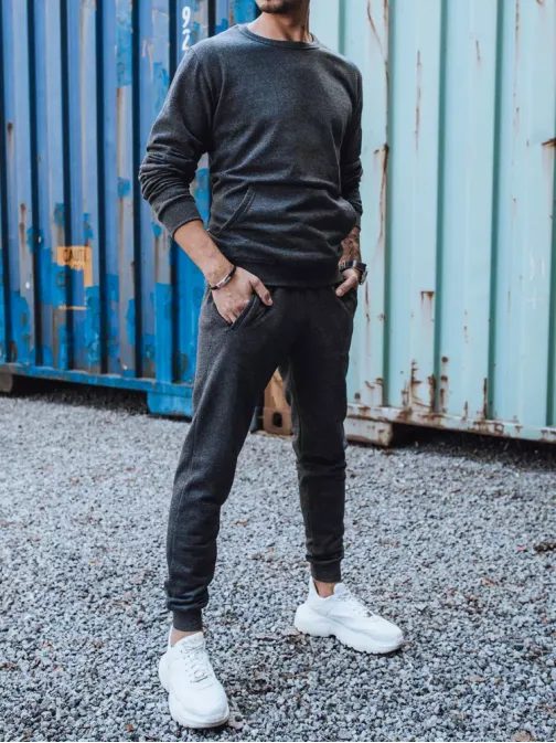 Tmavě šedá tepláková souprava bez kapuce