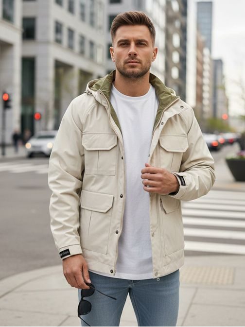 Přechodová béžová bunda ve stylovém designu