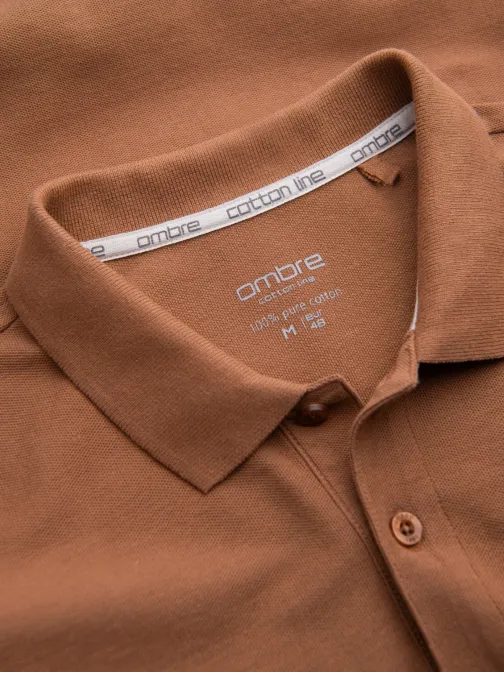 Bavlněná jednobarevná pánská polokošile hnědá v23 om-pobs-0100