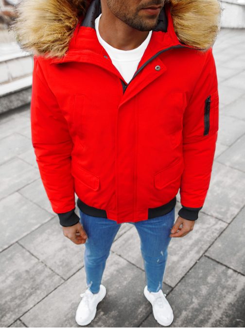 Červená zimní bunda s kapucí JS/M2019/275