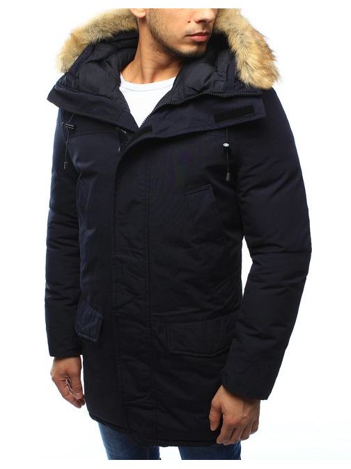 Zimní moderní tmavě modrá bunda s kapucí
