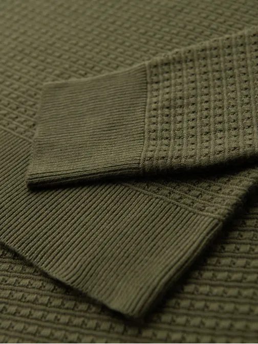 Jedinečný olivový svetr se vzorem V1 SWSW-0181