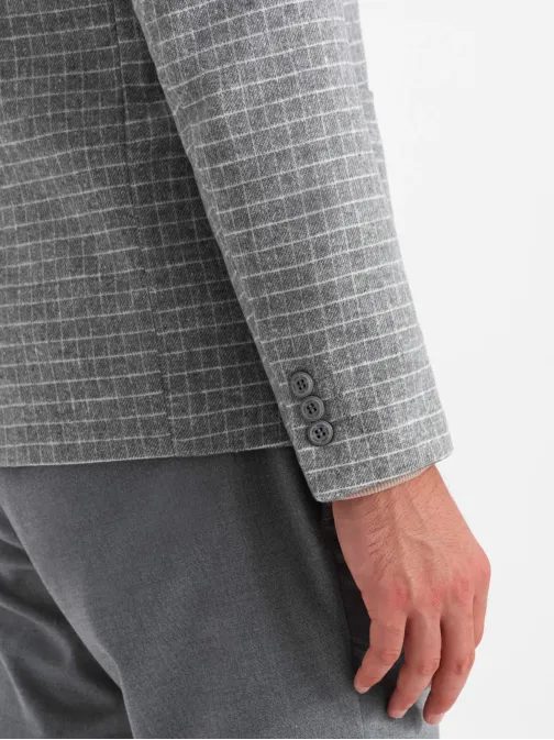 Originální šedé sako s jedinečným vzorem V1 BLZB-0117