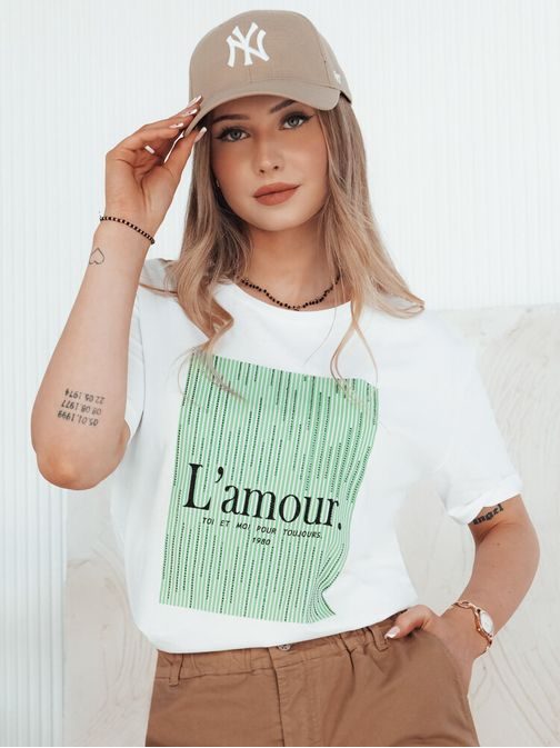 Dámské bílé tričko laděné do zelena Lamour