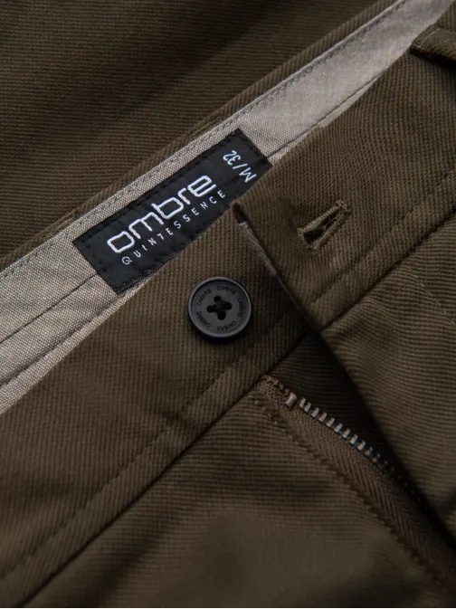 Chinos olivové kalhoty klasického střihu s jemnou texturou V4 PACP-0190