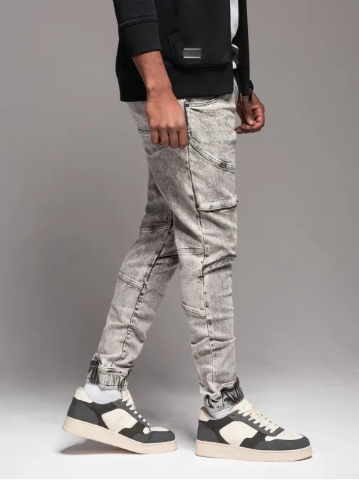Trendy grafitové riflové jogger s ozdobnými prvkami V4 PADJ-0243
