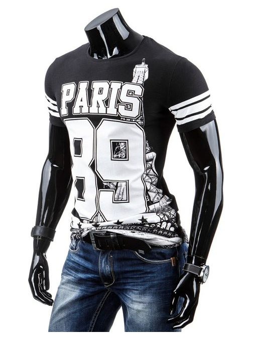 PARIS černé pánské tričko s krátkým rukávem