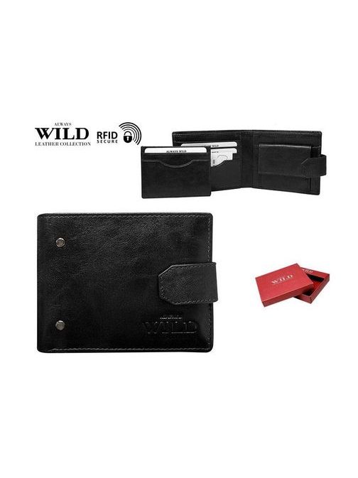 Černá unikátní kožená peněženka s přezkou Wild