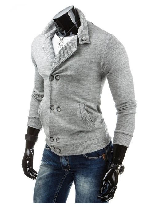 Moderní pánský šedý svetr s kapsami