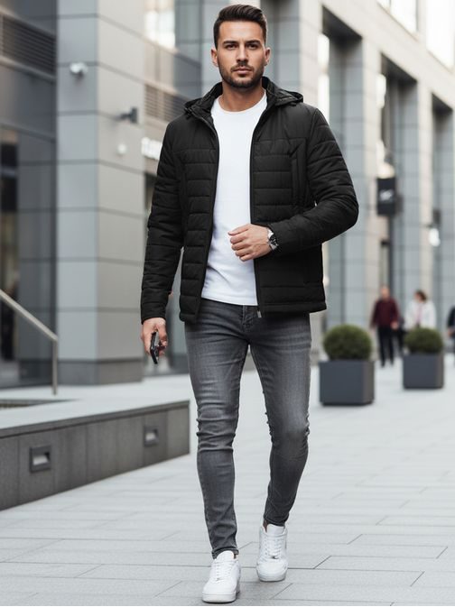 Přechodná trendy černá bunda s kapucí