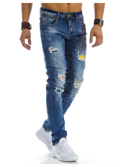 Stylové modré potrhané džíny