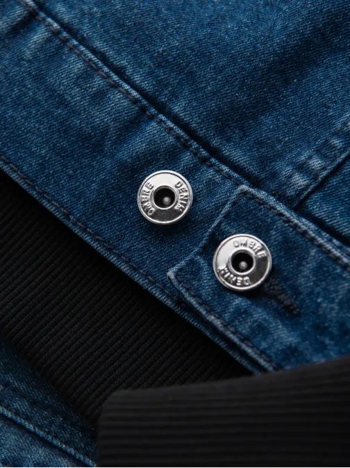 Modrá džínová bunda s černými pletenými rukávy V2 JADJ-0220