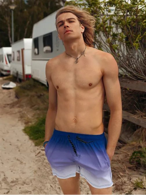 Veselé modro-bílé stínované plavky W318