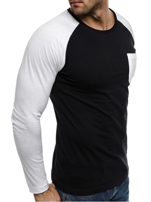 Moderní pohodlné černé tričko s bílou kapsou ATHLETIC 1089